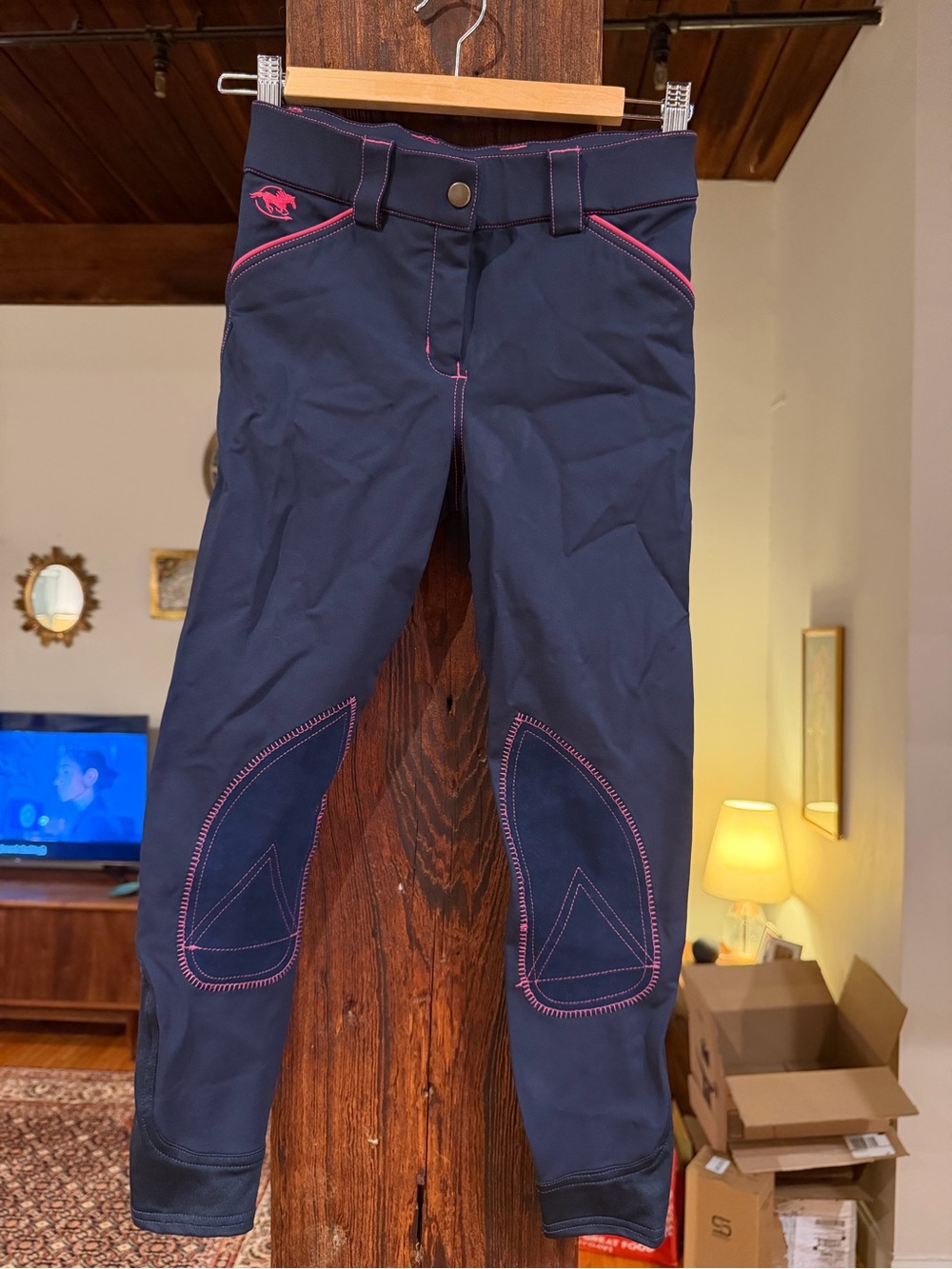 Piper girl’s Navy Riding Breeches with Pink Accent Stitching